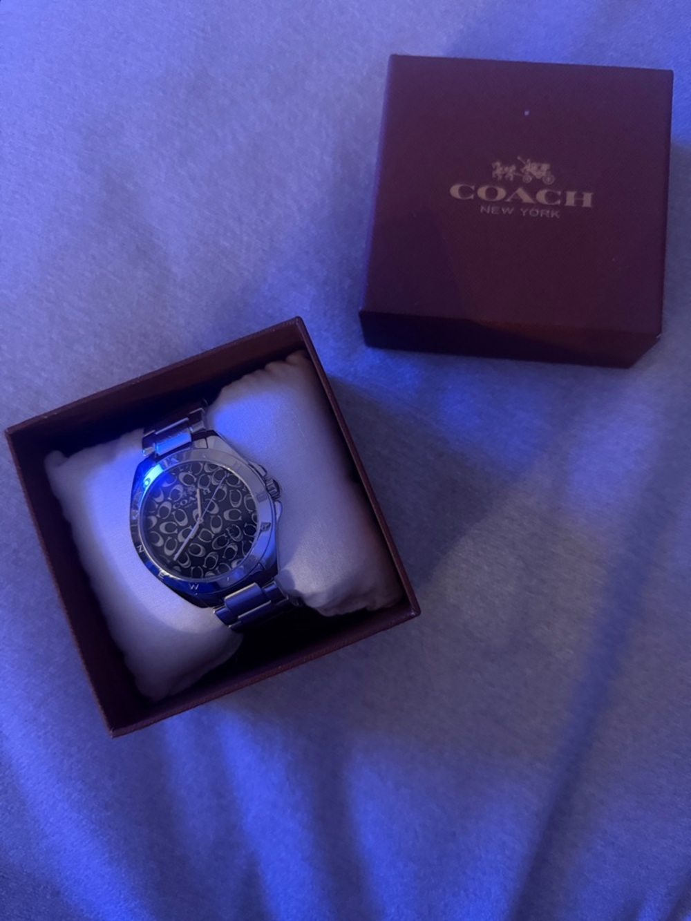 Coach Silver-Tone Logo Pattern Stainless Steel Watch